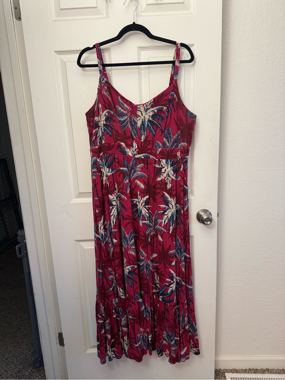 torrid Burgundy Tropical-Print Maxi Dress with Blue & Cream Palms